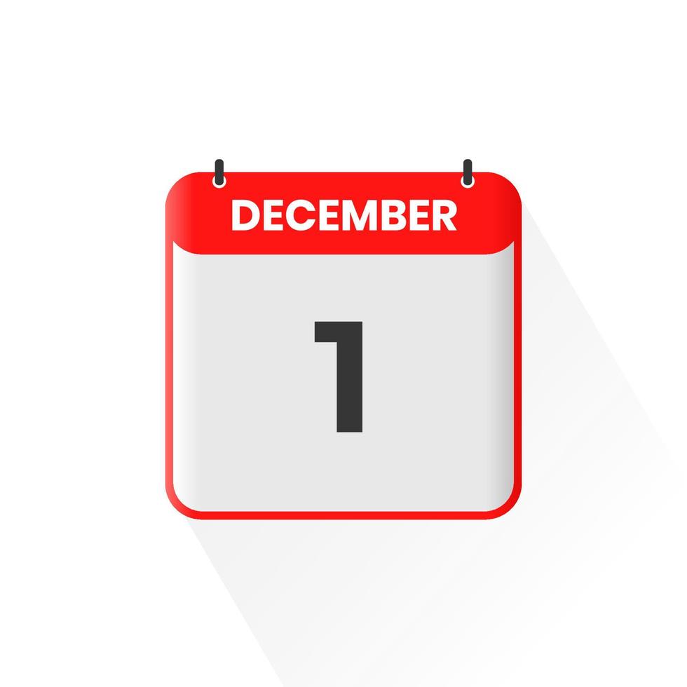 1st December calendar icon. December 1 calendar Date Month icon vector illustrator