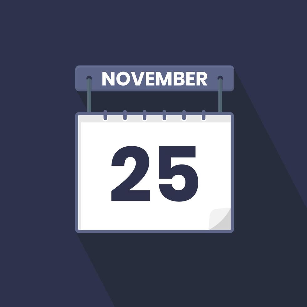 25th November calendar icon. November 25 calendar Date Month icon vector illustrator