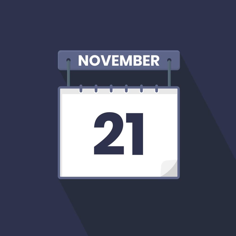 Icono de calendario del 21 de noviembre. 21 de noviembre calendario fecha mes icono vector ilustrador