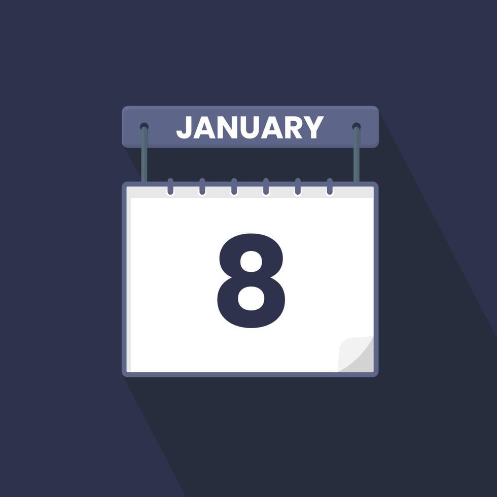 8th January calendar icon. January 8 calendar Date Month icon vector