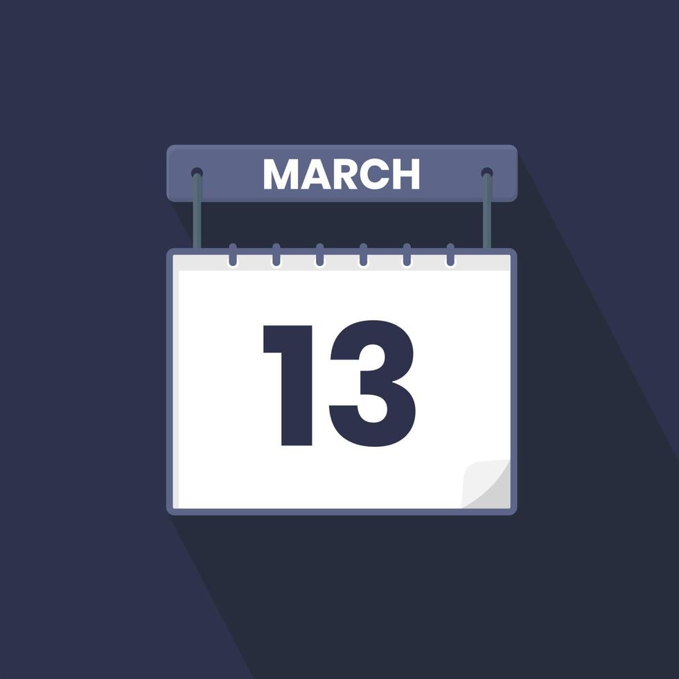 13th March calendar icon. March 13 calendar Date Month icon vector illustrator