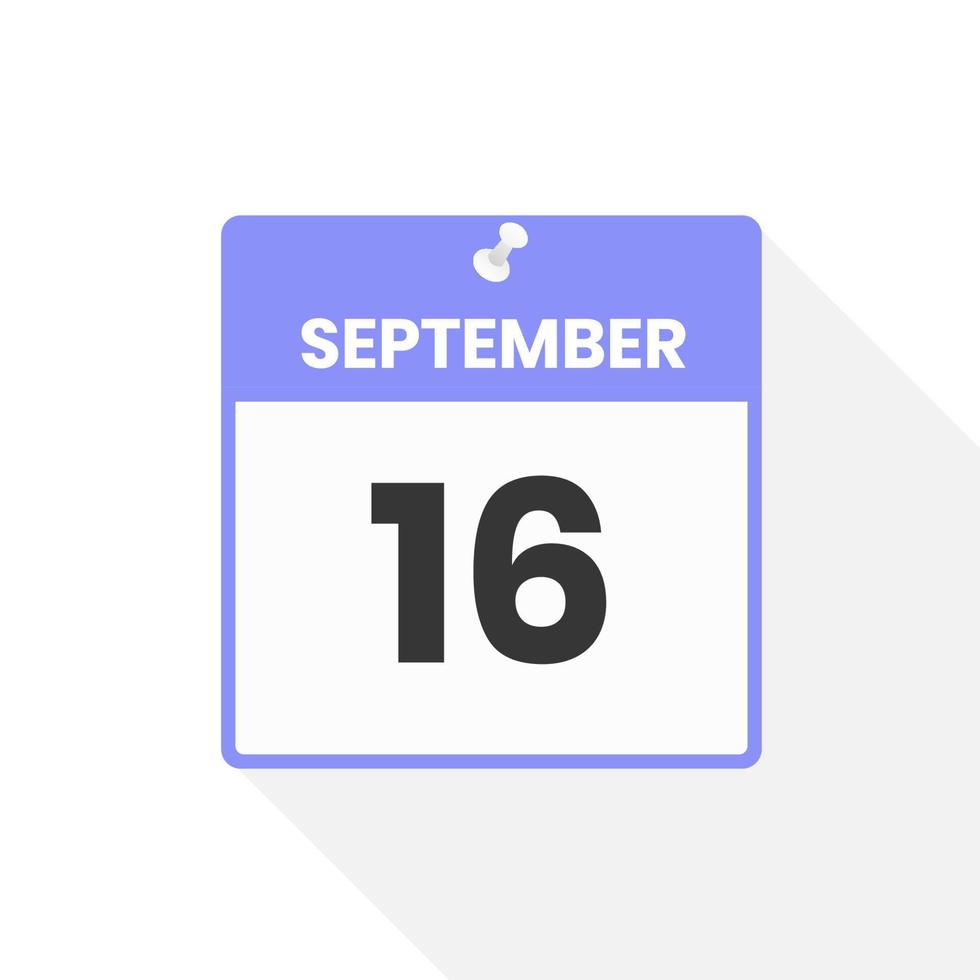 September 16 calendar icon. Date,  Month calendar icon vector illustration