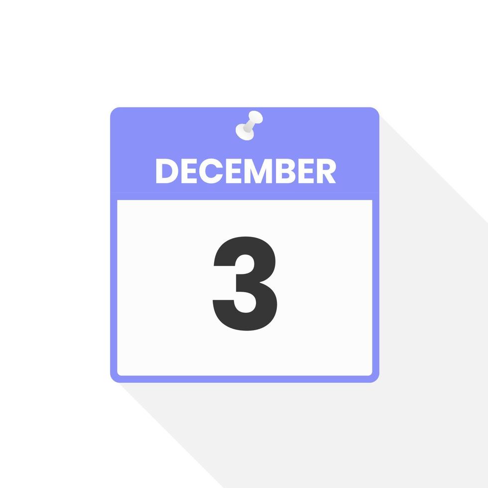 December 3 calendar icon. Date,  Month calendar icon vector illustration