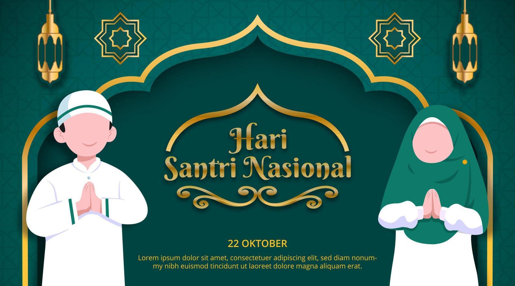 hari santri nasional o día nacional del estudiante musulmán indonesio con estudiantes islámicos vector