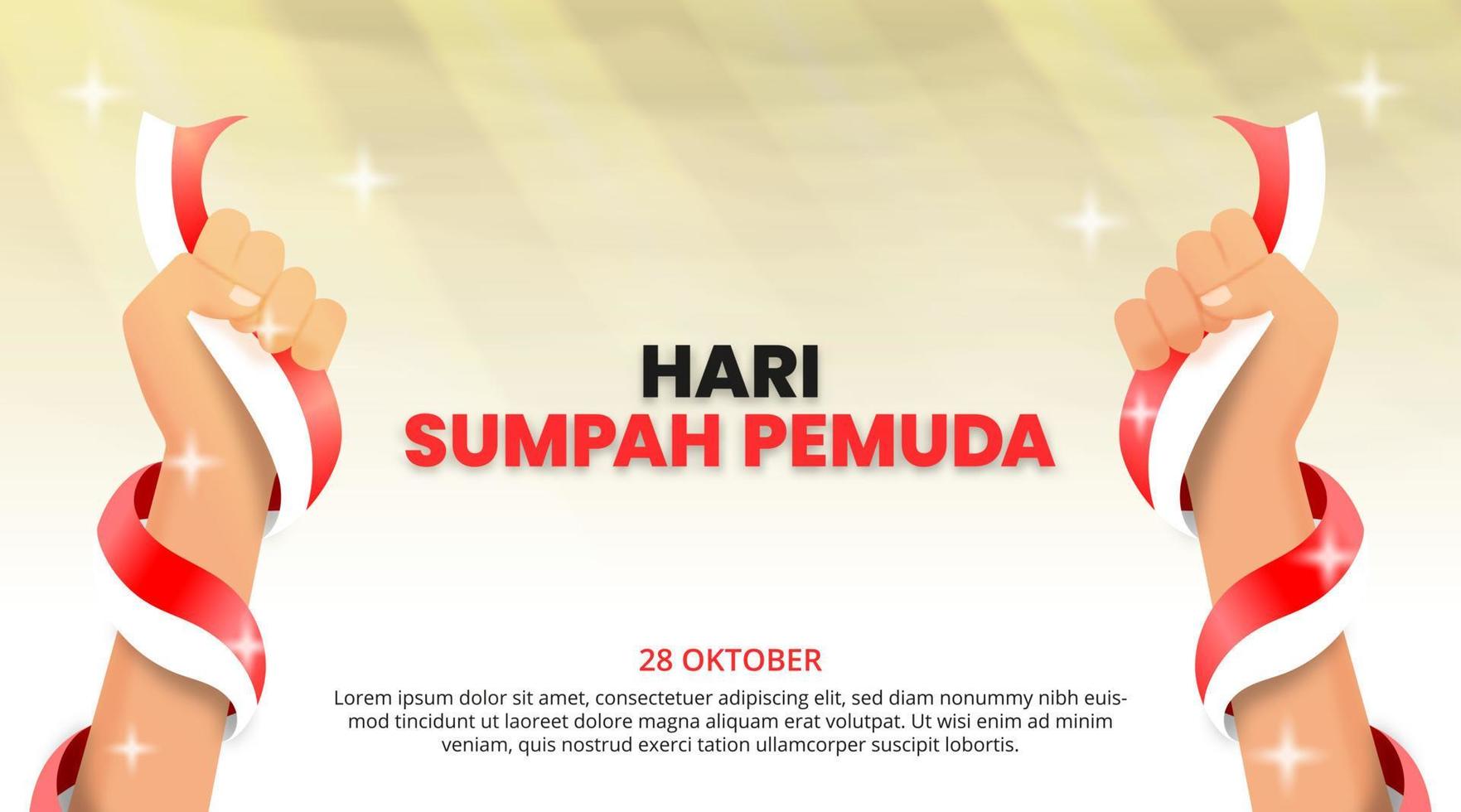 Hari sumpah pemuda or Indonesian youth pledge day with hands holding flags vector