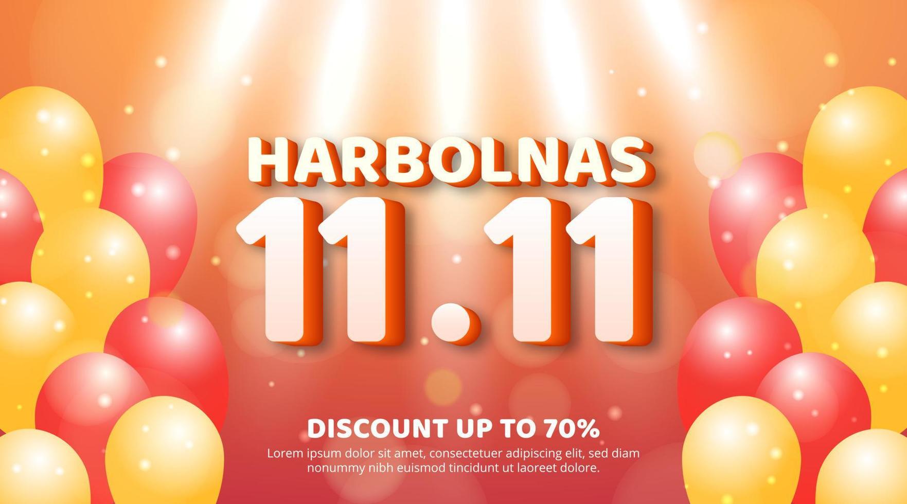 Harbolnas 11 11 venta o fondo de día de compras en línea de indonesia con color naranja y globos vector