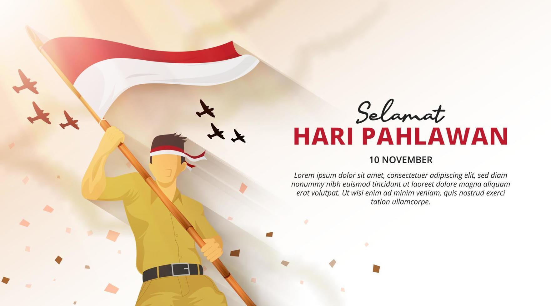 Hari pahlawan or Indonesian heroes day background with a soldier on a battlefield vector