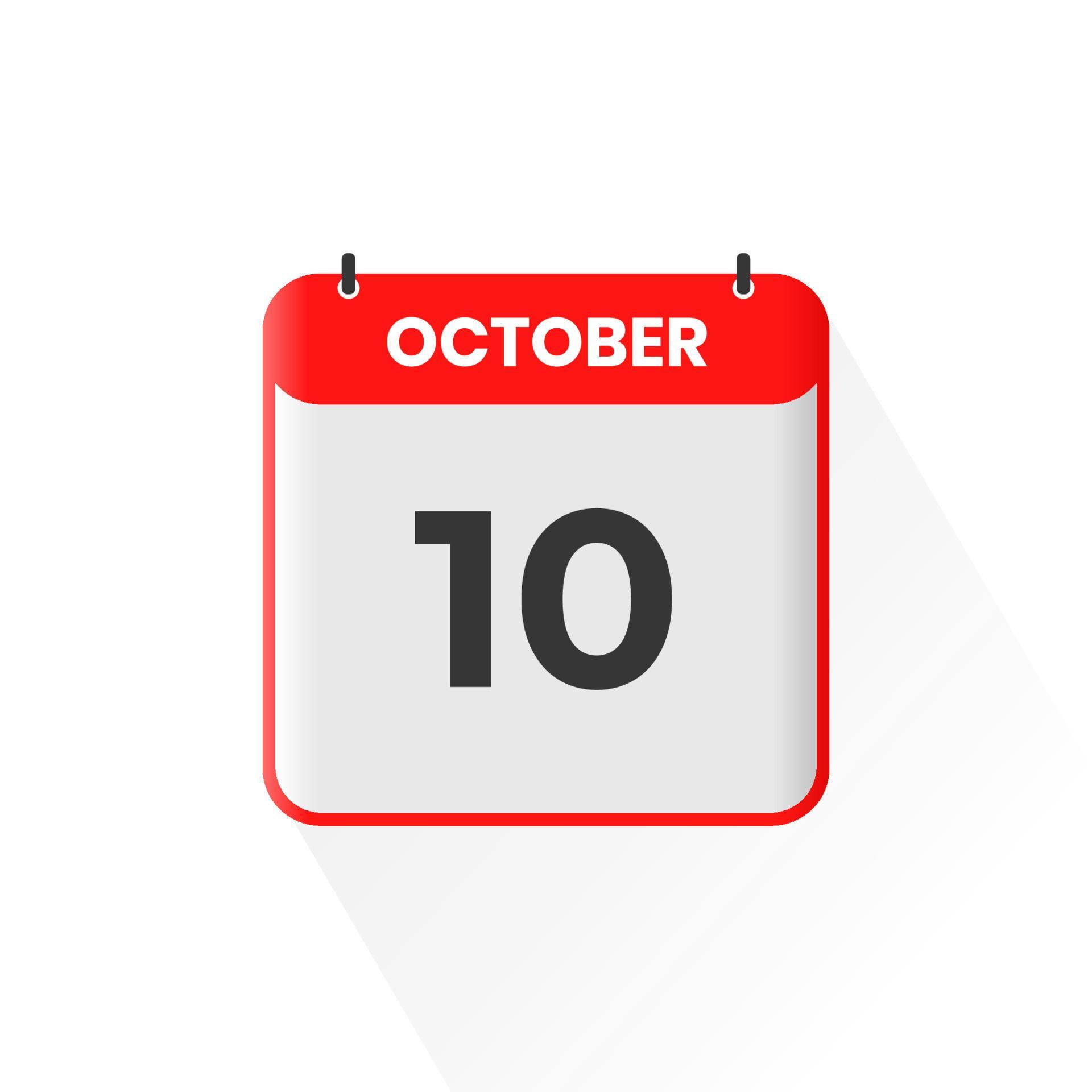 10th October calendar icon. October 10 calendar Date Month icon vector