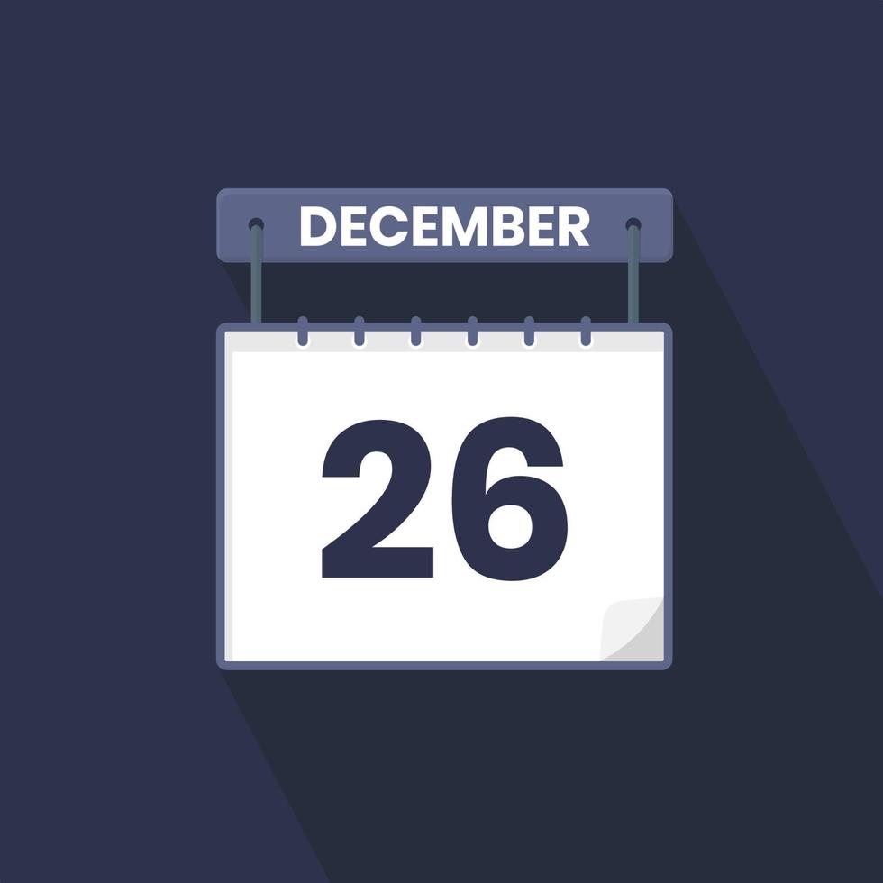 26th December calendar icon. December 26 calendar Date Month icon vector illustrator