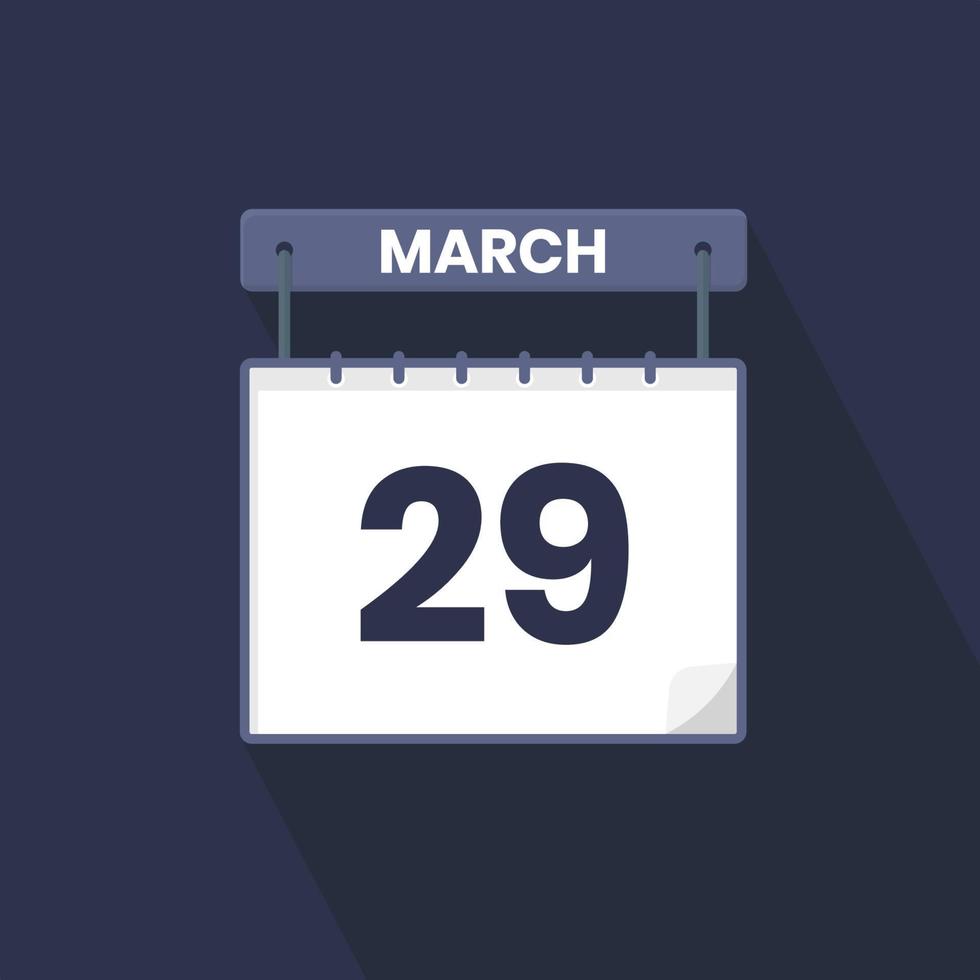 29th March calendar icon. March 29 calendar Date Month icon vector illustrator