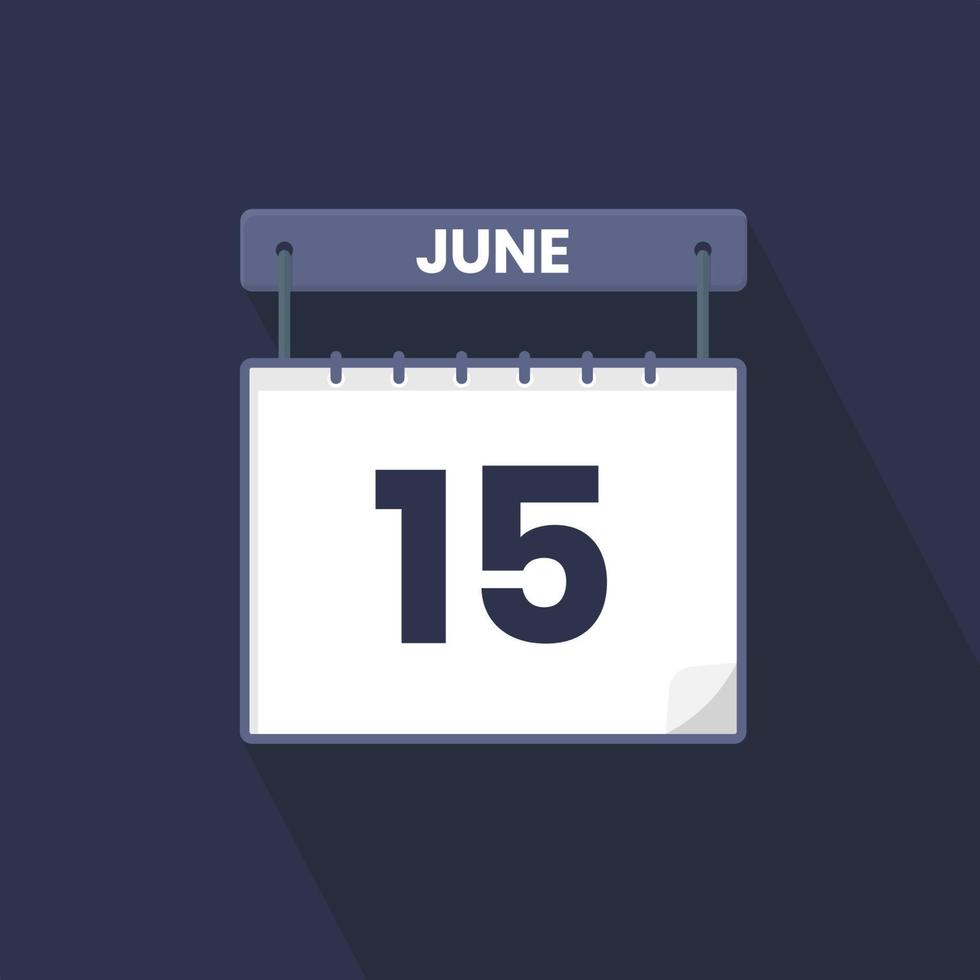 15th June calendar icon. June 15 calendar Date Month icon vector illustrator