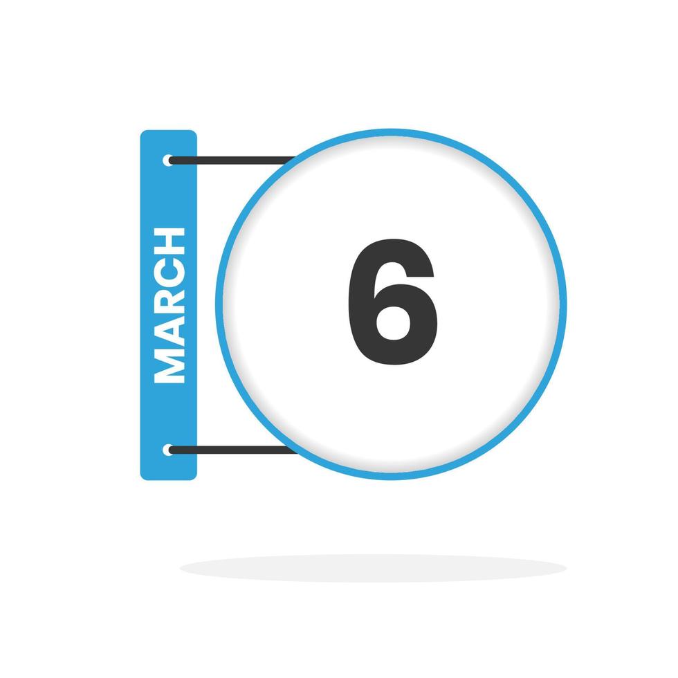 March 6 calendar icon. Date,  Month calendar icon vector illustration