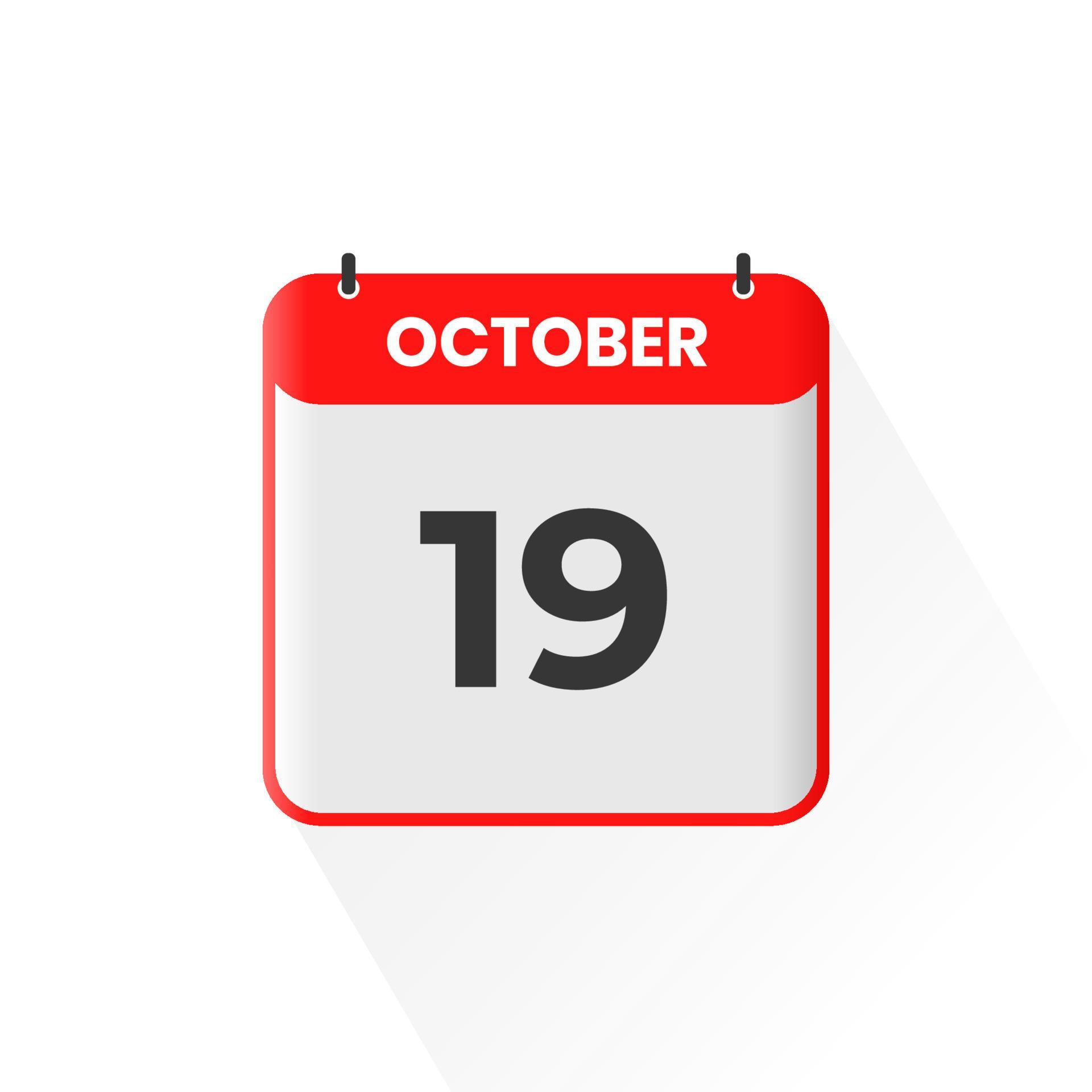 19th October calendar icon. October 19 calendar Date Month icon vector