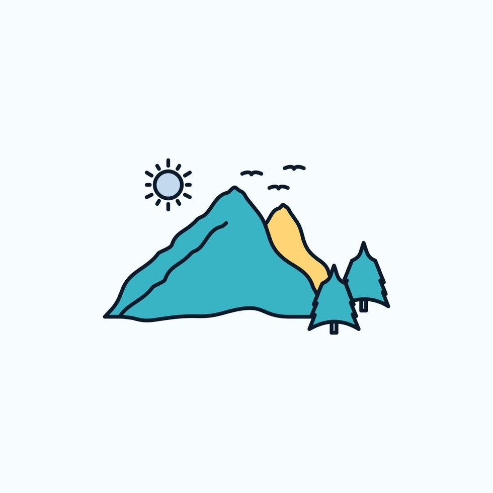 montaña. paisaje. Cerro. naturaleza. icono plano de escena. signo y símbolos verdes y amarillos para el sitio web y la aplicación móvil. ilustración vectorial vector