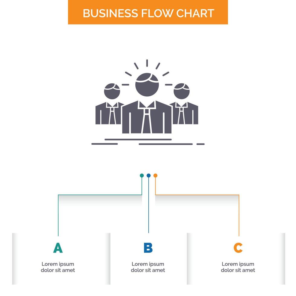 Business. career. employee. entrepreneur. leader Business Flow Chart Design with 3 Steps. Glyph Icon For Presentation Background Template Place for text. vector