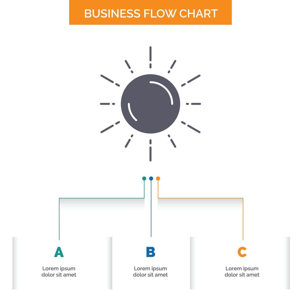 sol. espacio. planeta. astronomía. diseño de diagrama de flujo de negocios meteorológicos con 3 pasos. icono de glifo para el lugar de plantilla de fondo de presentación para texto. vector