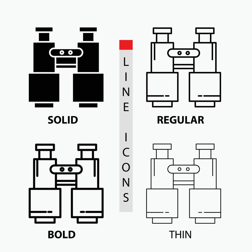 binoculars. find. search. explore. camping Icon in Thin. Regular. Bold Line and Glyph Style. Vector illustration