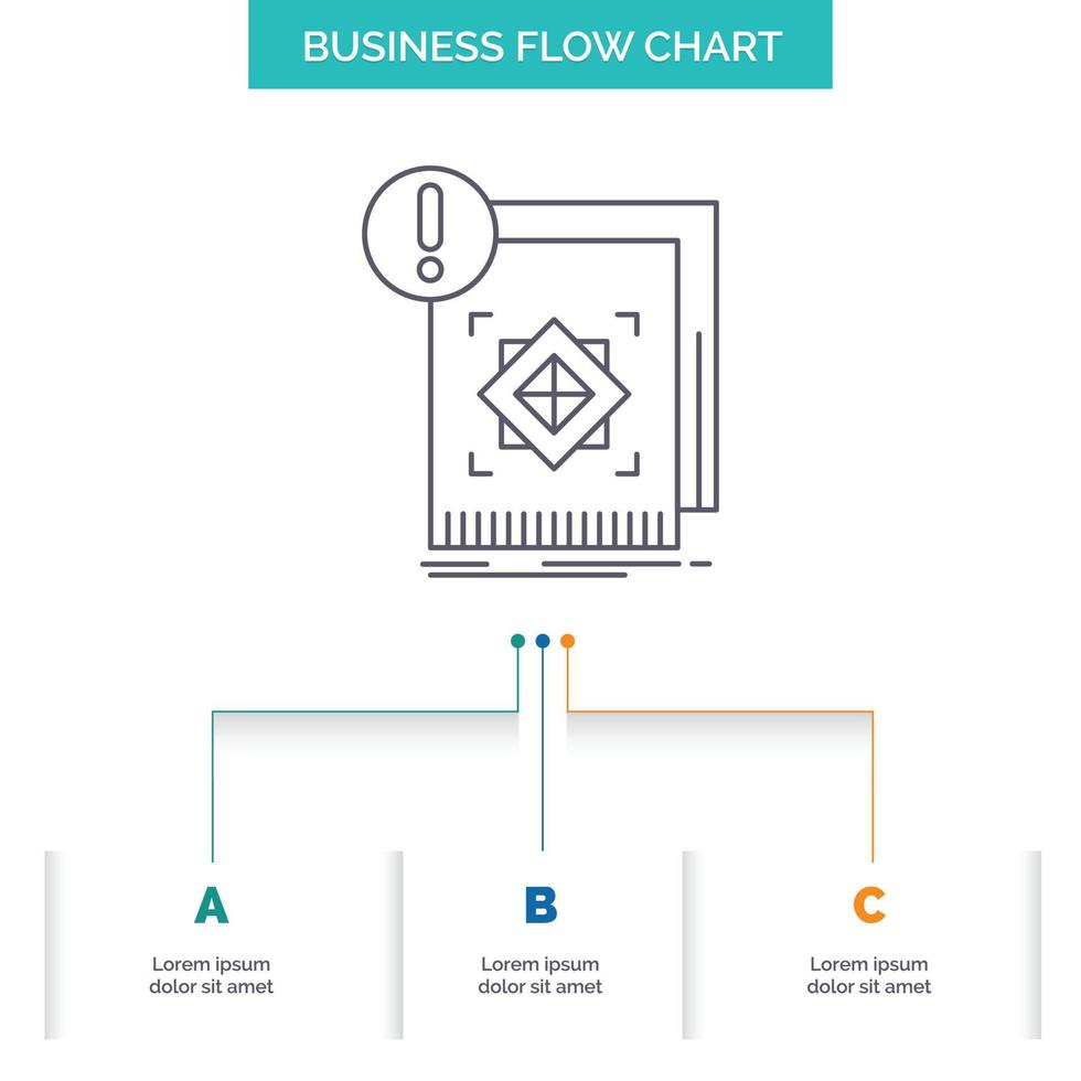 structure. standard. infrastructure. information. alert Business Flow Chart Design with 3 Steps. Line Icon For Presentation Background Template Place for text vector