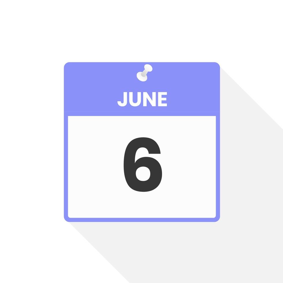 June 6 calendar icon. Date,  Month calendar icon vector illustration