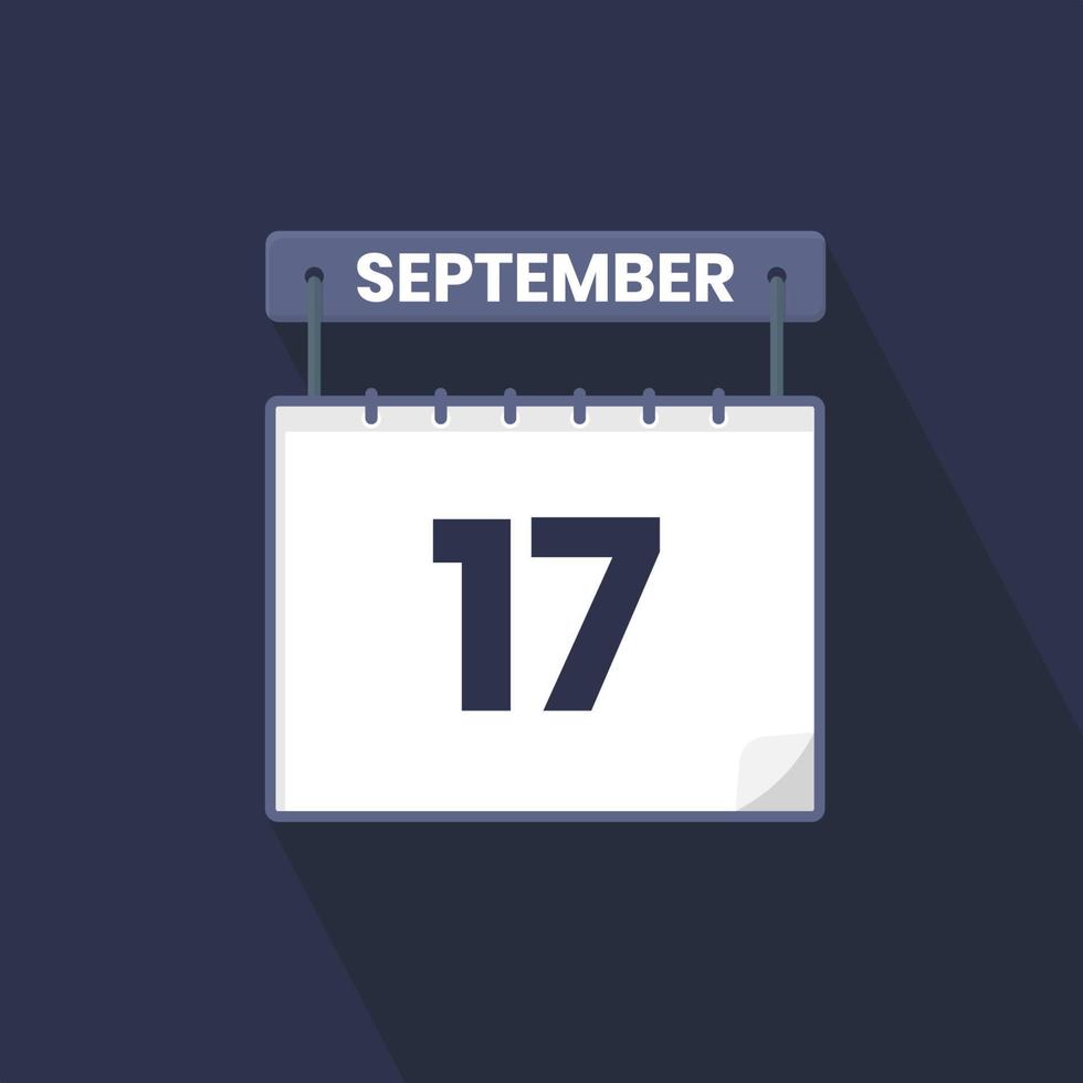 17th September calendar icon. September 17 calendar Date Month icon vector illustrator