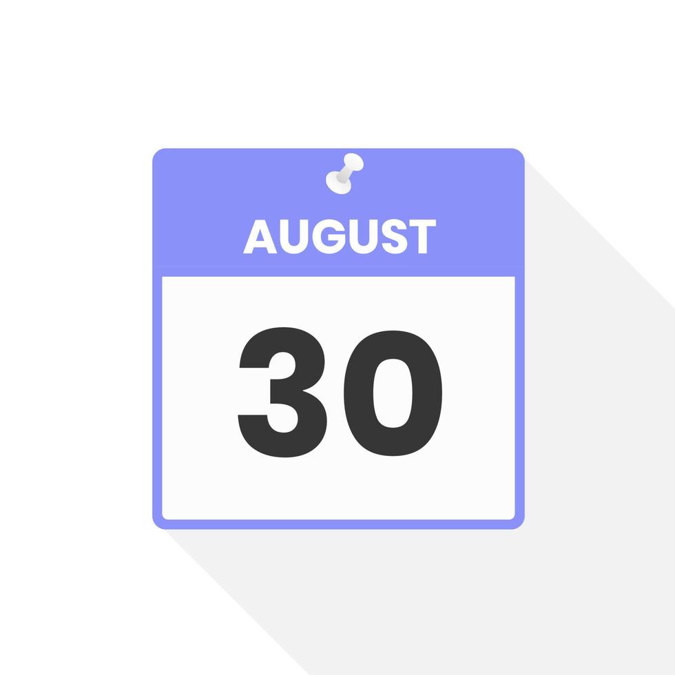 August 30 calendar icon. Date,  Month calendar icon vector illustration