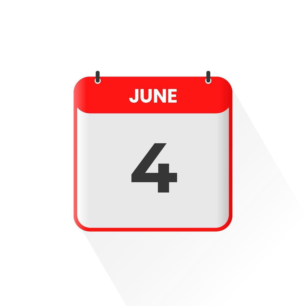 4th June calendar icon. June 4 calendar Date Month icon vector
