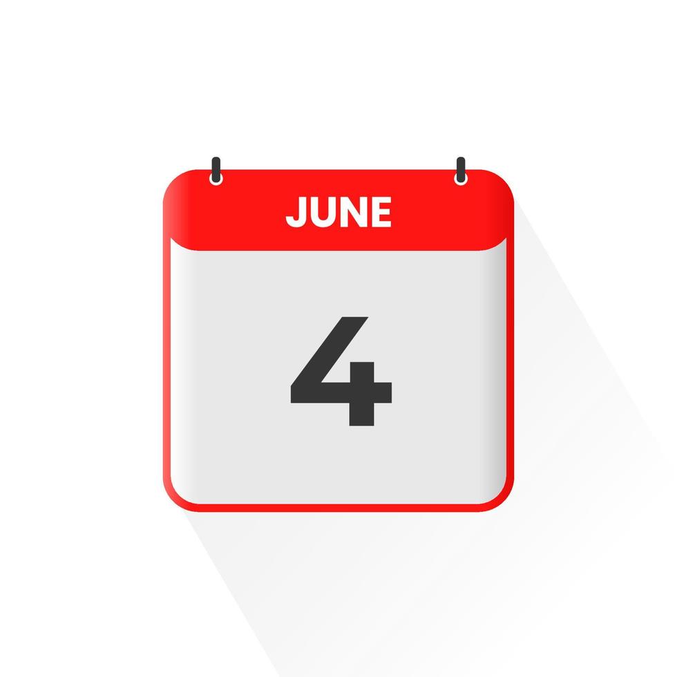 4th June calendar icon. June 4 calendar Date Month icon vector illustrator