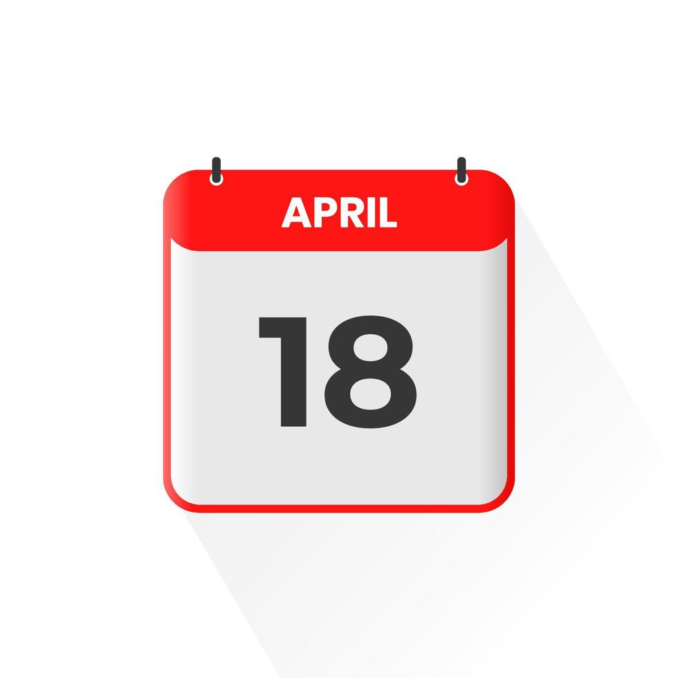 18th April calendar icon. April 18 calendar Date Month icon vector illustrator