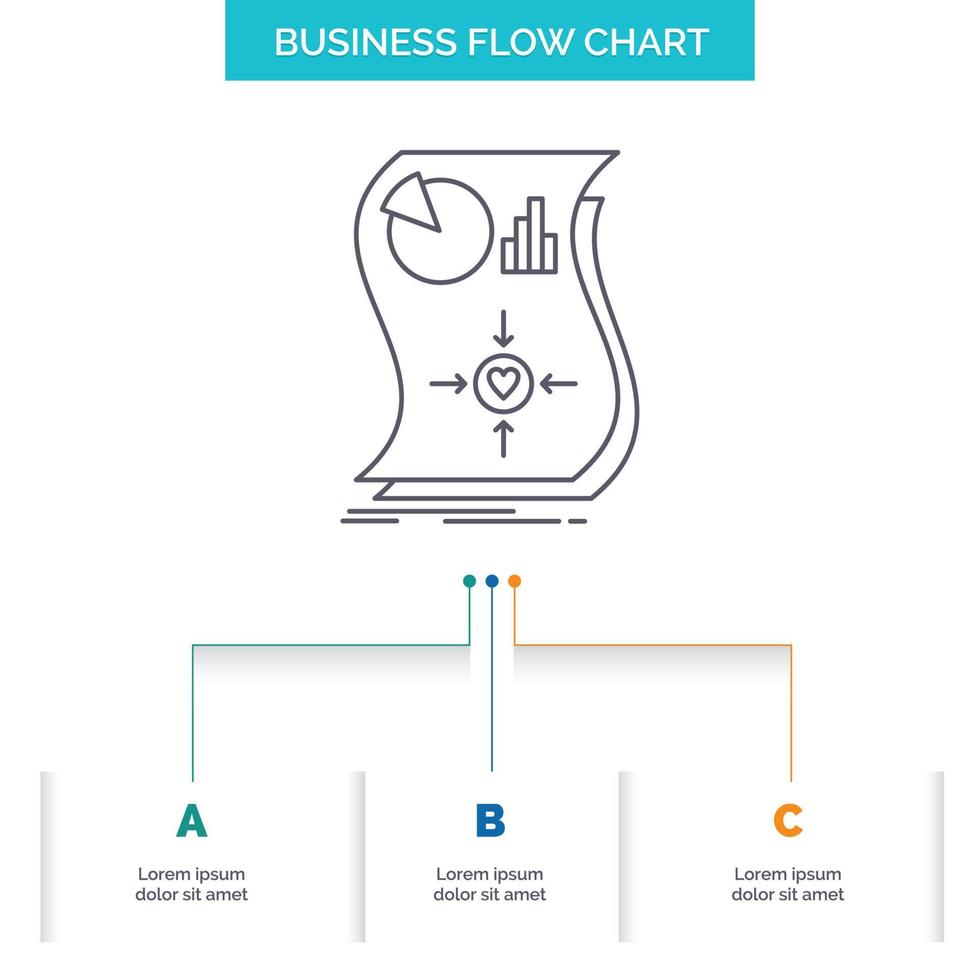 Estimacion. amor. relación. respuesta. diseño de diagrama de flujo empresarial receptivo con 3 pasos. icono de línea para el lugar de plantilla de fondo de presentación para texto vector