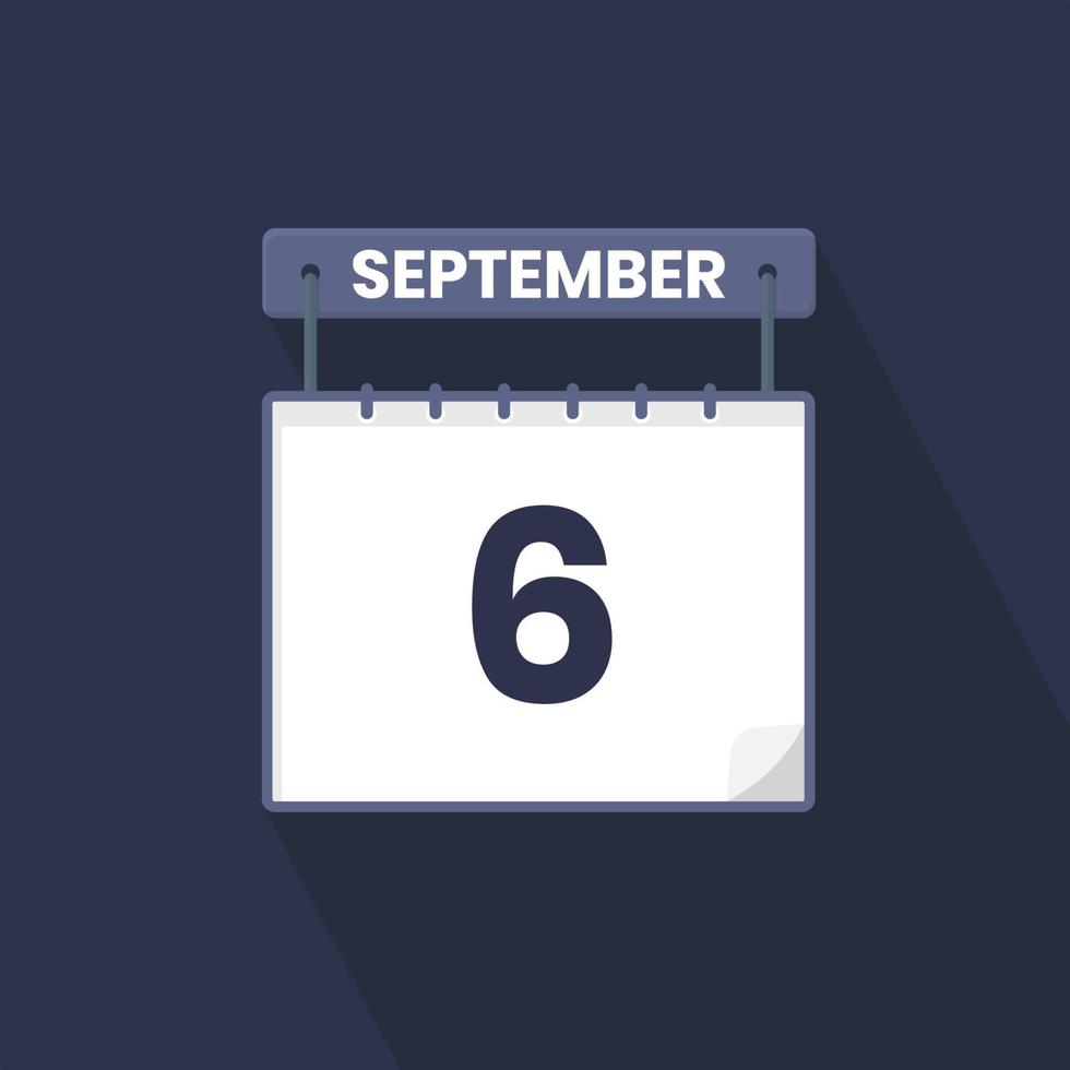 6th September calendar icon. September 6 calendar Date Month icon vector illustrator