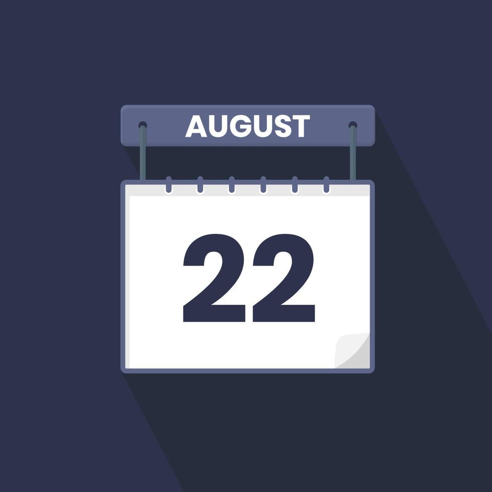 22nd August calendar icon. August 22 calendar Date Month icon vector illustrator