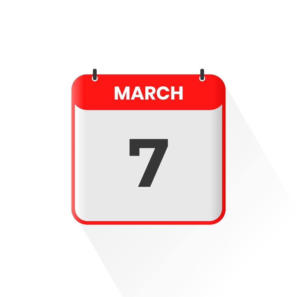 Icono del calendario del 7 de marzo. 7 de marzo calendario fecha mes icono vector ilustrador