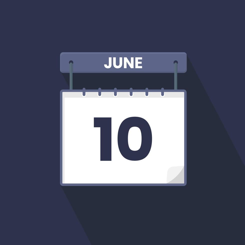 Icono del calendario del 10 de junio. 10 de junio calendario fecha mes icono vector ilustrador