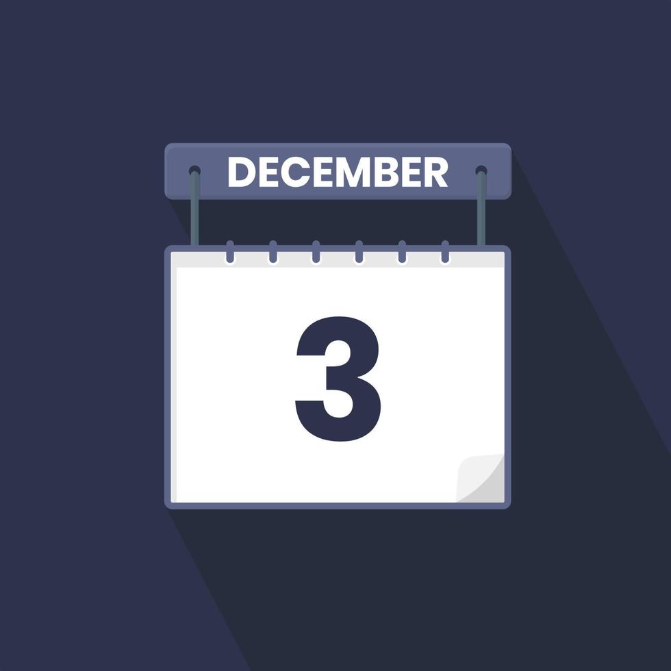 Icono de calendario del 3 de diciembre. 3 de diciembre calendario fecha mes icono vector ilustrador