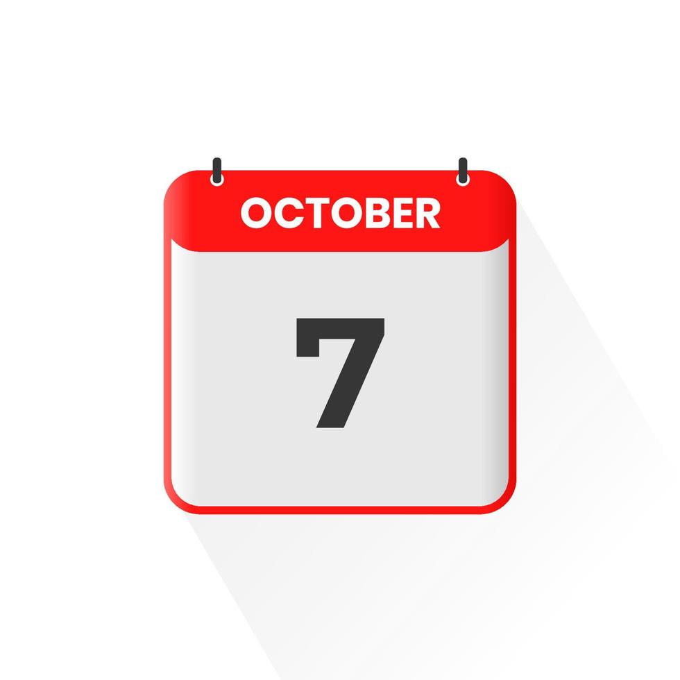 7th October calendar icon. October 7 calendar Date Month icon vector illustrator