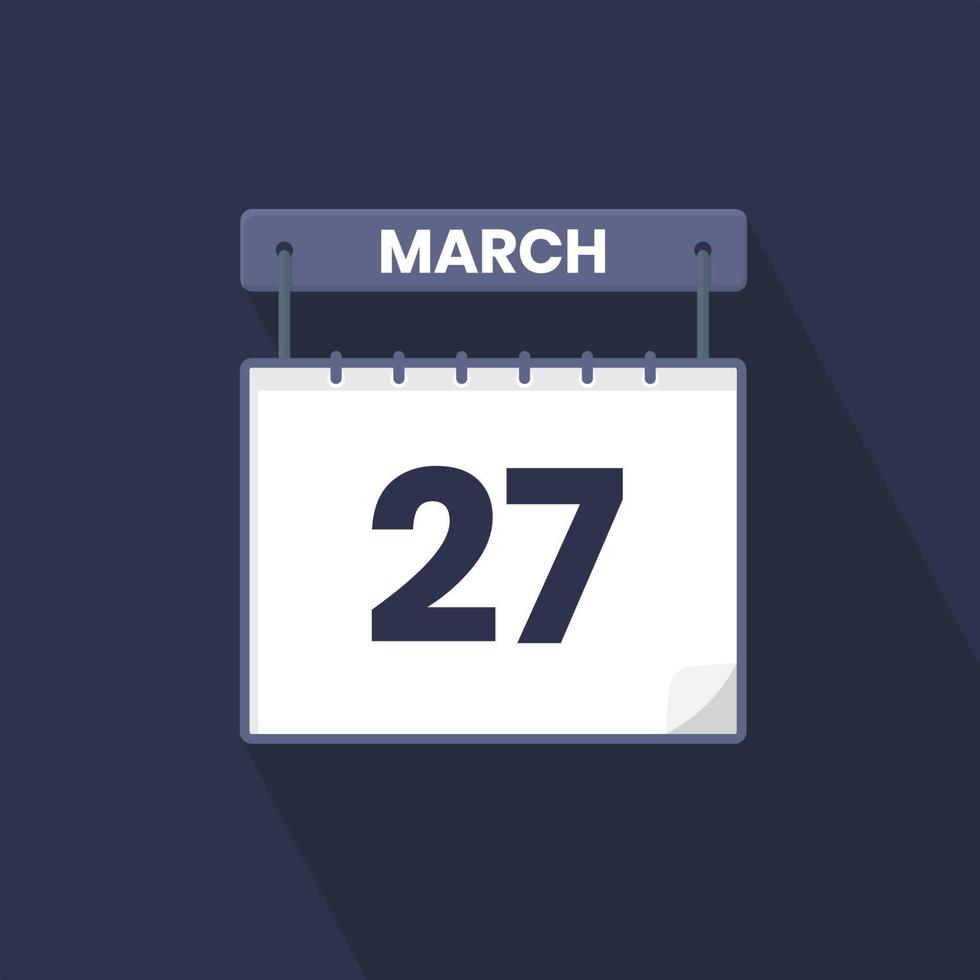 27th March calendar icon. March 27 calendar Date Month icon vector illustrator