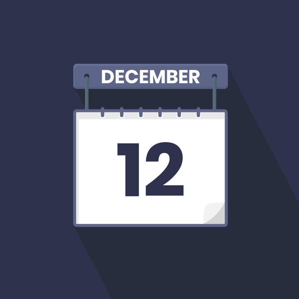 12th December calendar icon. December 12 calendar Date Month icon vector illustrator