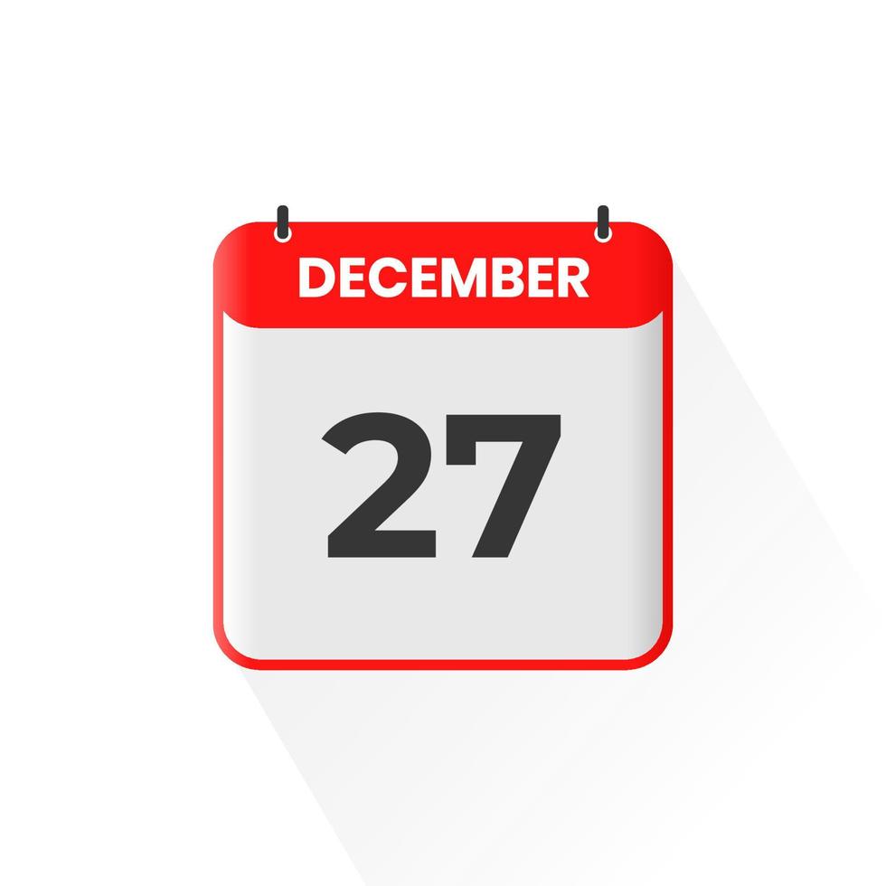 27th December calendar icon. December 27 calendar Date Month icon vector illustrator