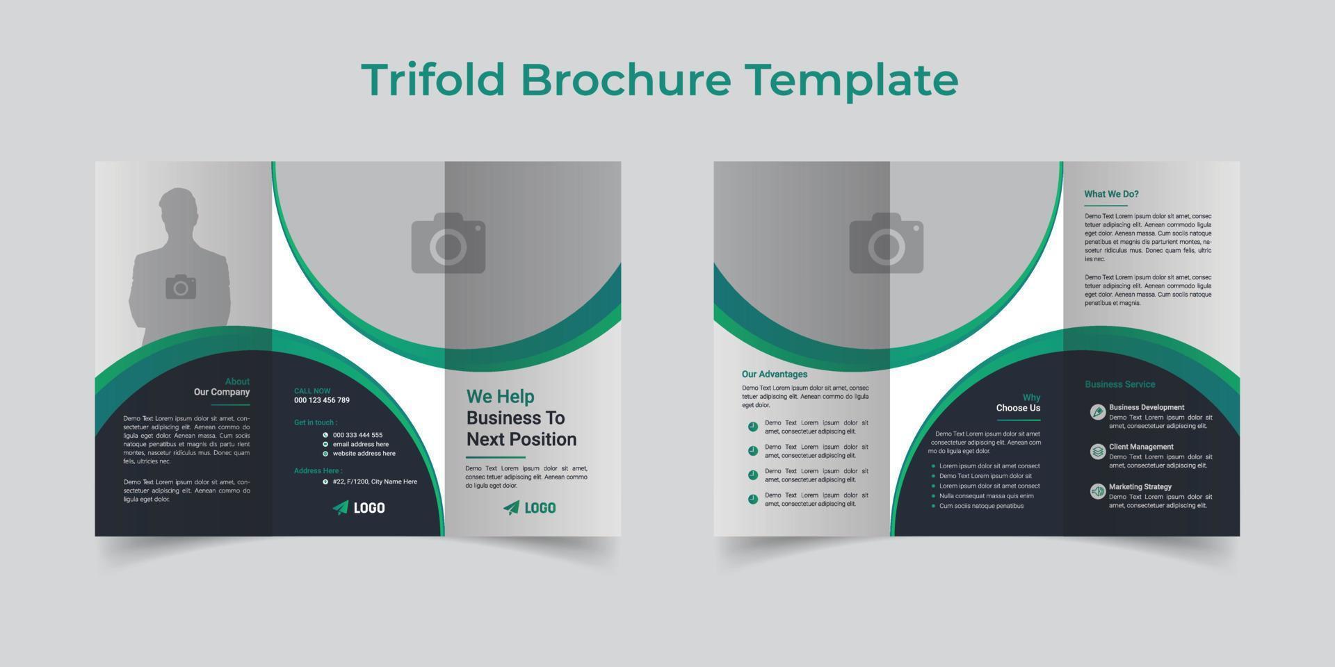 plantilla de diseño de folleto tríptico corporativo. forma geométrica de la plantilla de diseño utilizada para el diseño de folletos trípticos de negocios. folleto corporativo, folleto comercial, a4 con sangrado, listo para imprimir vector