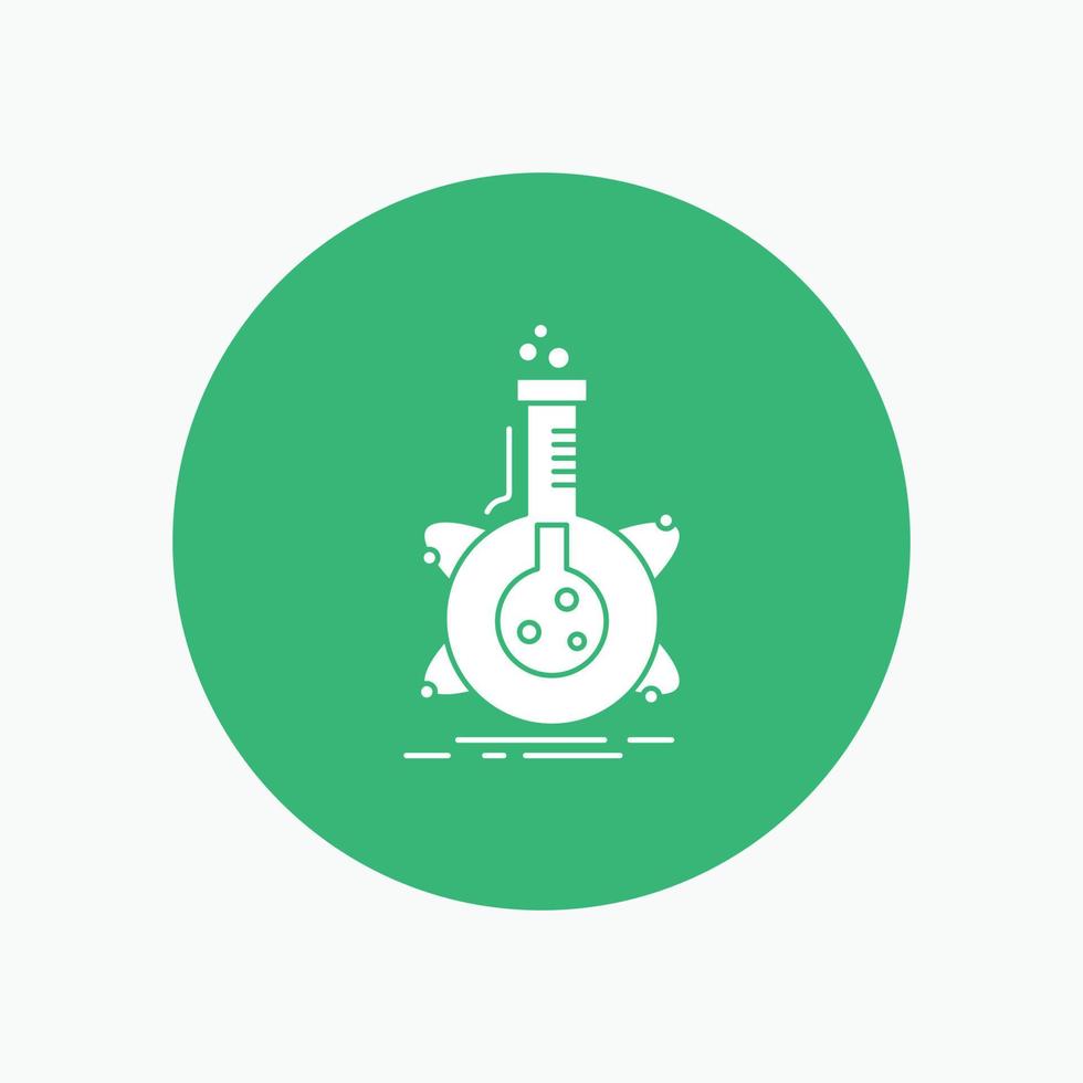 research. laboratory. flask. tube. development White Glyph Icon in Circle. Vector Button illustration