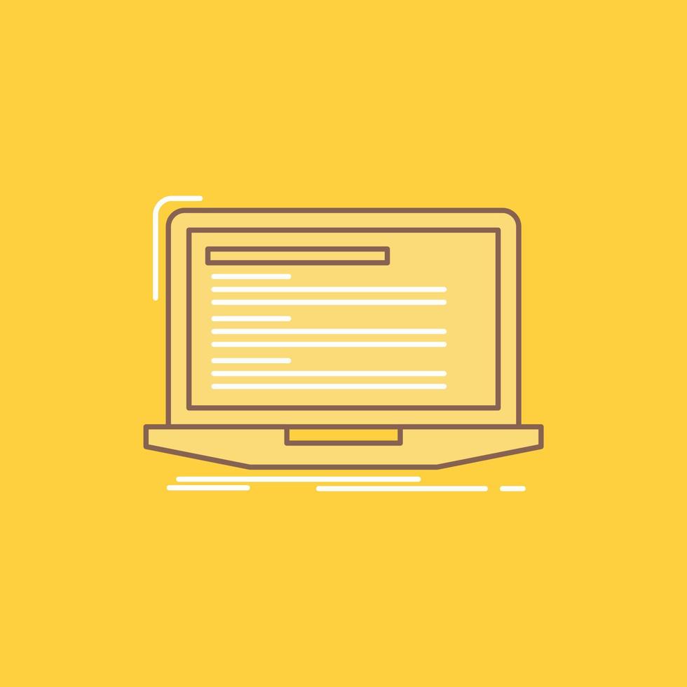 Code. coding. computer. monoblock. laptop Flat Line Filled Icon. Beautiful Logo button over yellow background for UI and UX. website or mobile application vector