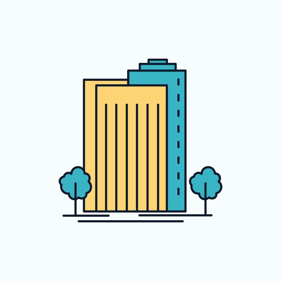 Building. Green. Plant. City. Smart Flat Icon. green and Yellow sign and symbols for website and Mobile appliation. vector illustration