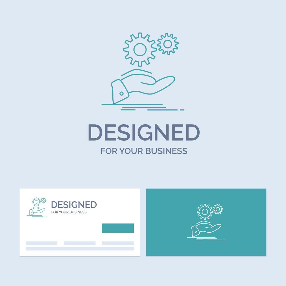 solution. hand. idea. gear. services Business Logo Line Icon Symbol for your business. Turquoise Business Cards with Brand logo template vector