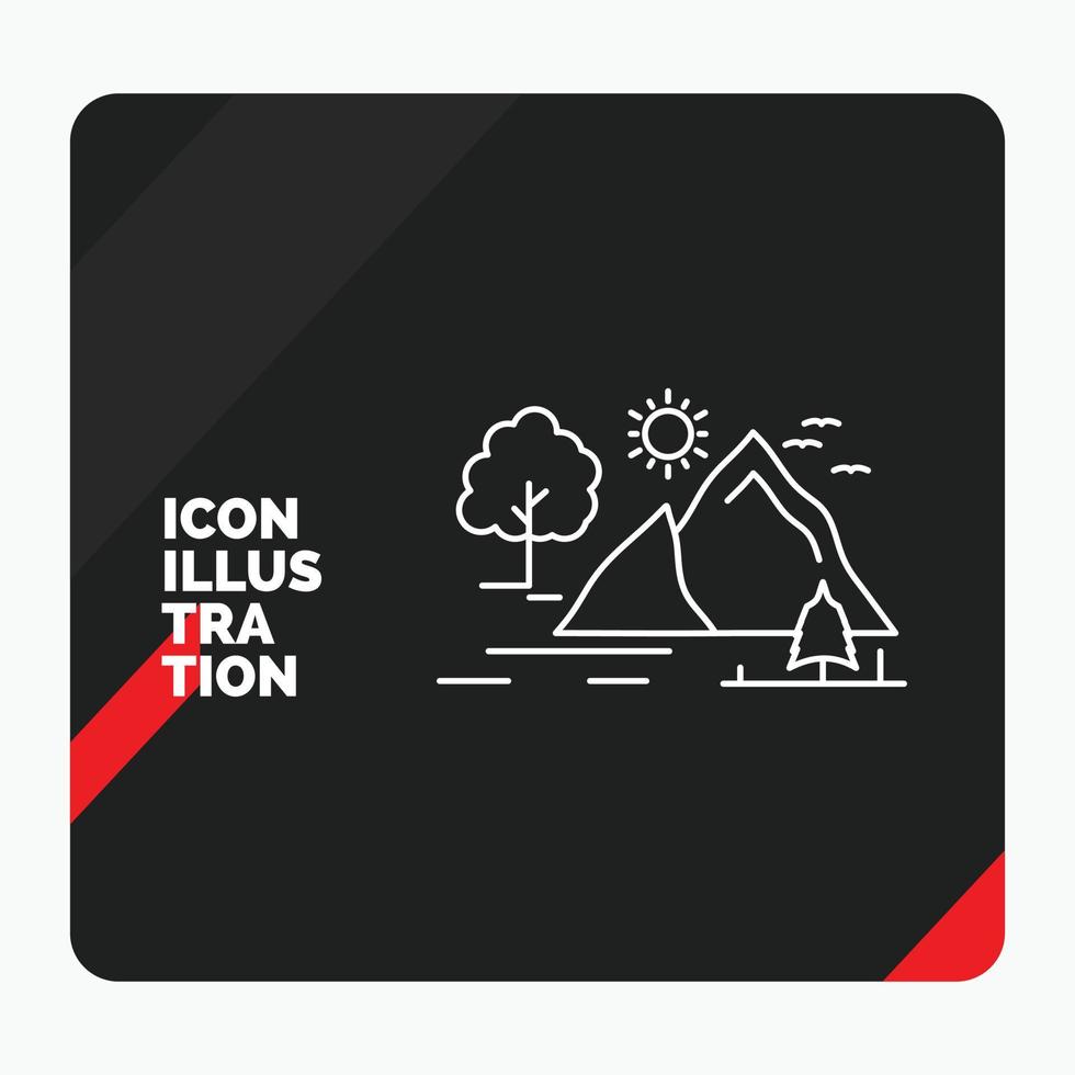 Red and Black Creative presentation Background for hill. landscape. nature. mountain. sun Line Icon vector