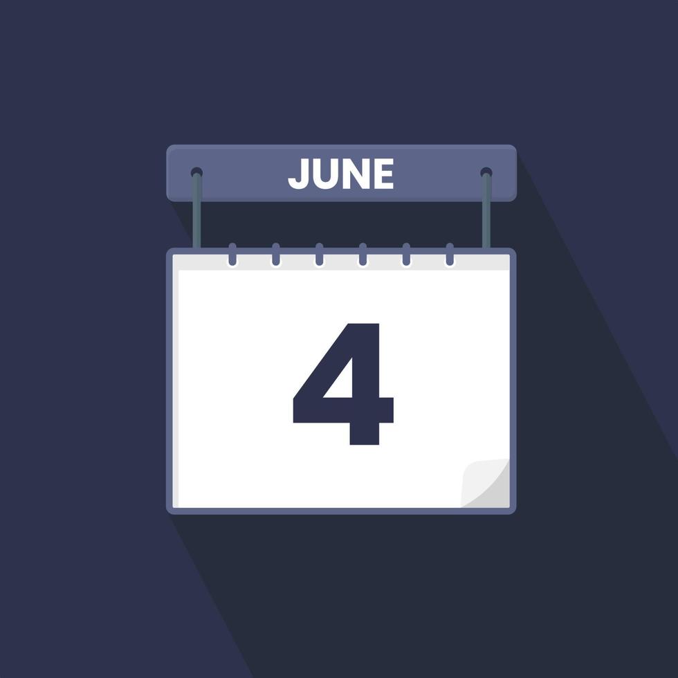 4th June calendar icon. June 4 calendar Date Month icon vector illustrator