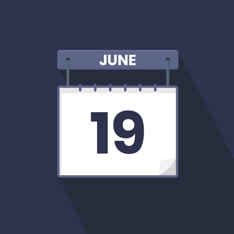 Icono del calendario del 19 de junio. 19 de junio calendario fecha mes icono vector ilustrador