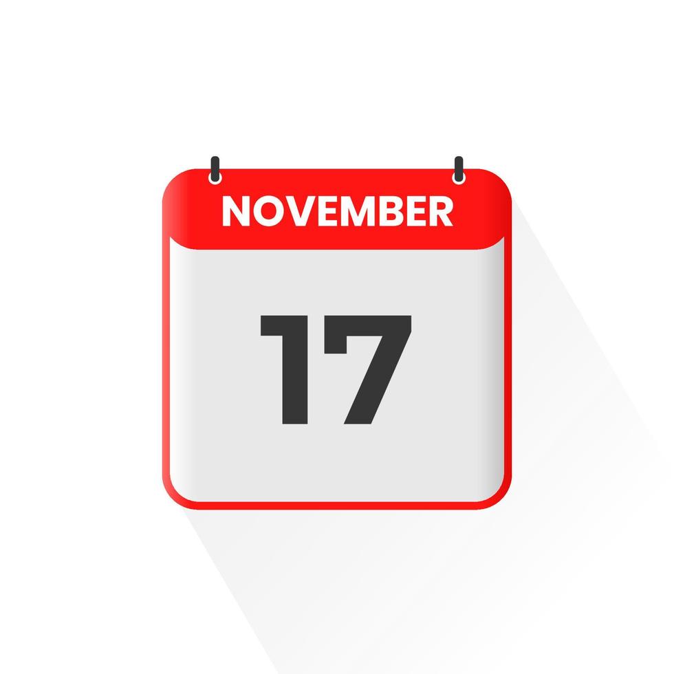 17th November calendar icon. November 17 calendar Date Month icon vector illustrator