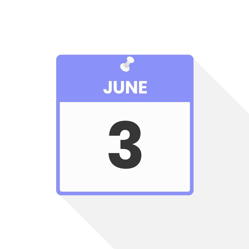 June 3 calendar icon. Date,  Month calendar icon vector illustration