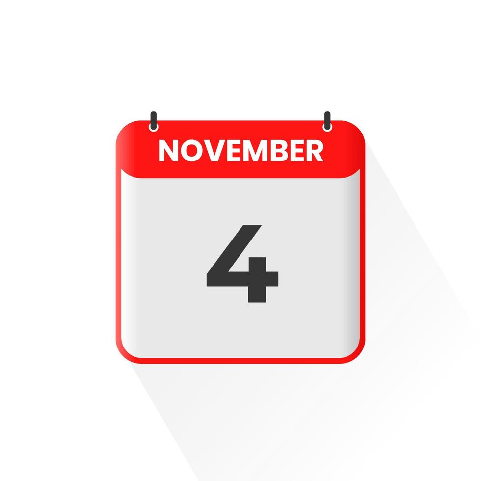 4th November calendar icon. November 4 calendar Date Month icon vector illustrator