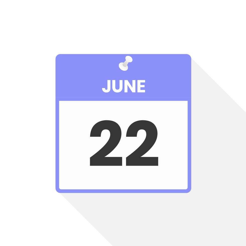June 22 calendar icon. Date,  Month calendar icon vector illustration